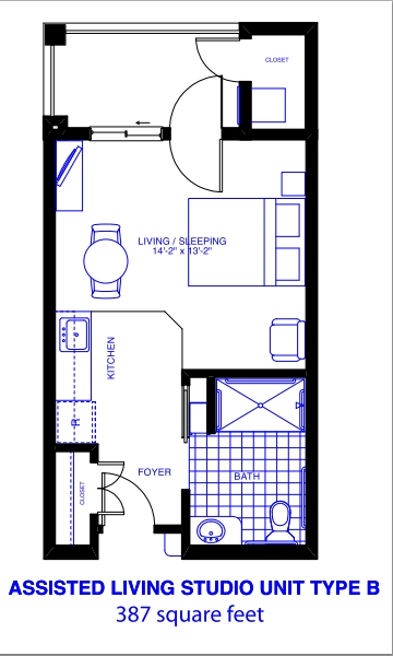 Assisted Living Studio Unit Type B - Patriots Landing Independent/Assisted Living