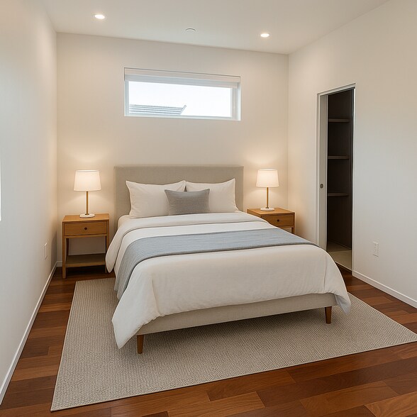 Large bedroom virtually staged shows the coziness and light within the room. - 4640 Del Monte Ave