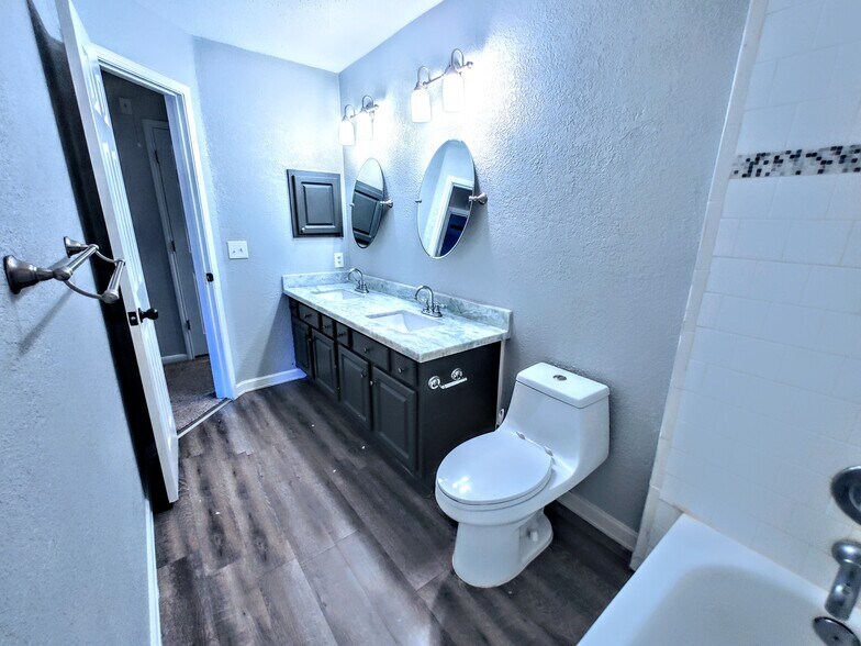 Upstairs bathroom with stone double sinks - 2 Arnica Ct