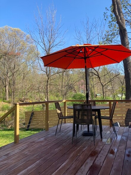 Back deck - table with umbrella - 1017 Creek Locks Rd