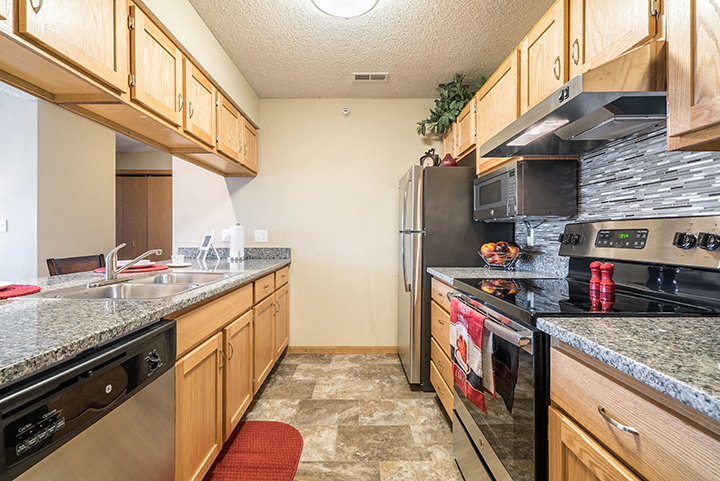 A wonderful galley style kitchen with upgraded features. - Skyline View