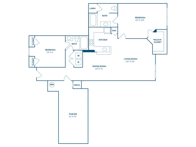 2 Bedroom | 2 Bath | 1266 SF | Attached Garage Available - The Delano at North Richland Hills Apartments