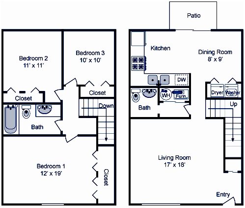 3BR/1.5BA - Cloverleaf Apartments & Townhomes