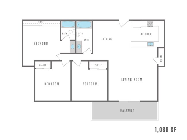 3 Bedroom 2 Bath - 1,036 SF - Siena