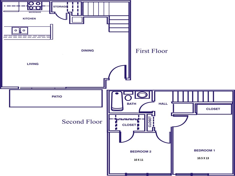 Plan C 2BR, 1BA Townhome - 878SF - Bridgeport Apartment Homes