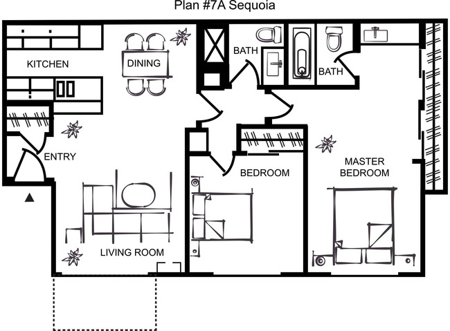 Two bedroom two bath Plan 7A - Charter Oaks Apartments