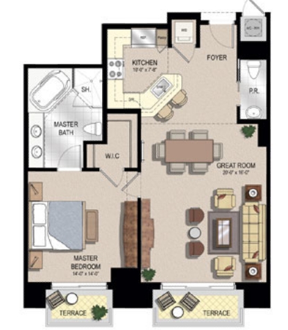 1BR/1.5BA - Two City Plaza