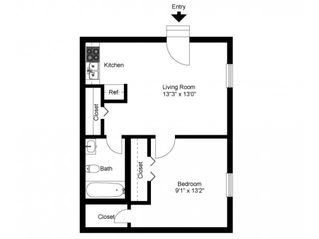 Junior one bedroom floor plan - Cedar Tree Village Apartments