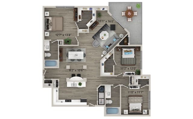 Three Bedroom Two Bath Floor Plan - Halston on Frankford