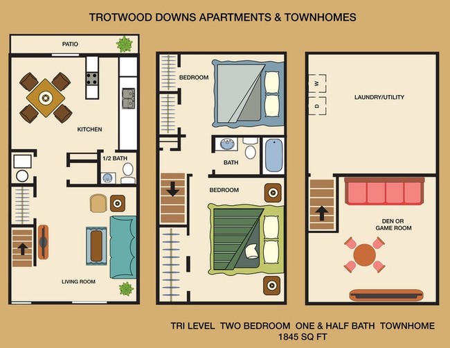 Two Bedroom Tri-Level Townhome - Trotwood Downs and Brittany Townhomes