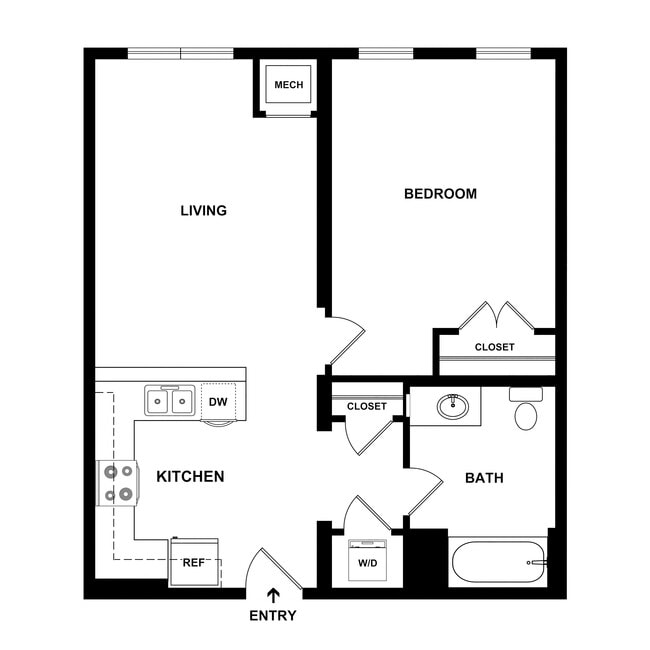 One Bedroom Floorplan 7850 East Jefferson 2D - 7850 East Jefferson