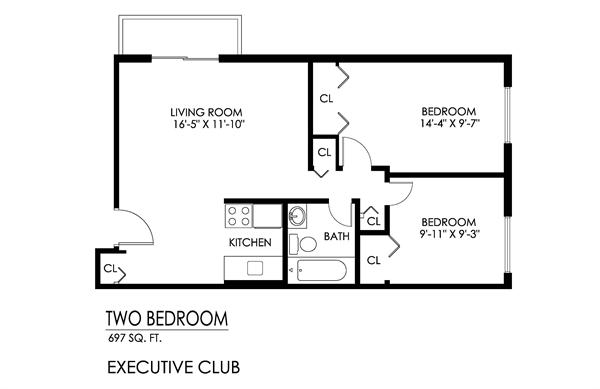 2BR/1BA - Executive Club