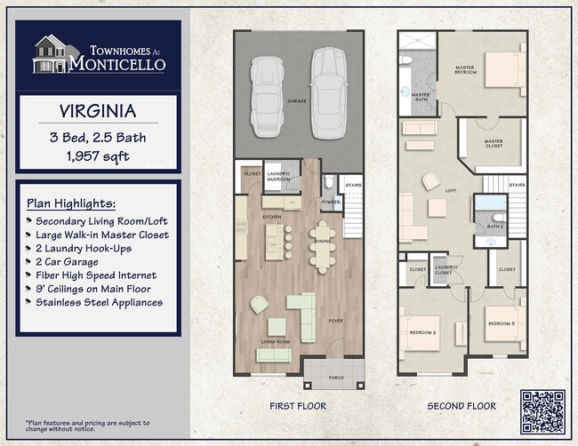 Virginia Floor Plan - 1,957 SqFt - The Townhomes at Monticello