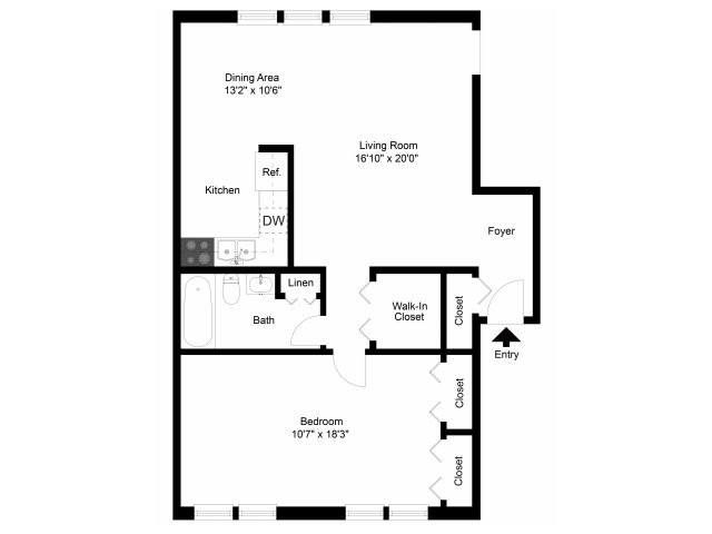 One bedroom floor plan - Mill Creek Village Apartments