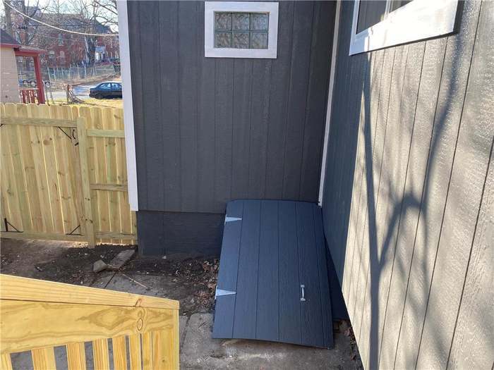 Back yard from deck, cellar entrance - 805 Gladstone Ave