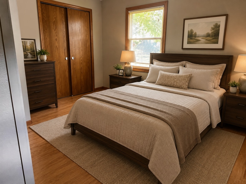 Primary bedroom furnished front of home - 1612 E 88th St