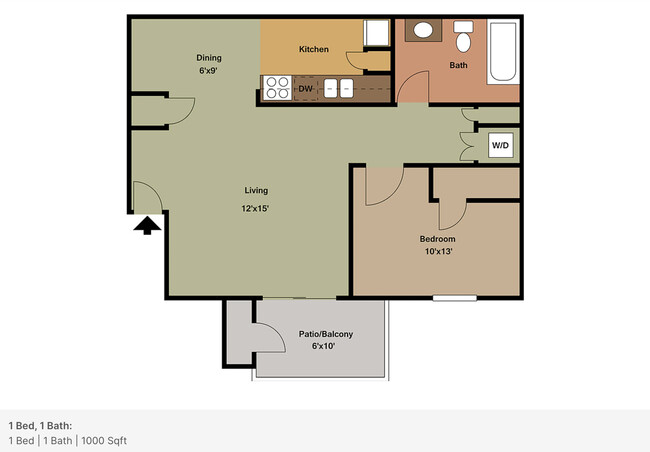 1 Bedroom Floorplan - Autumn Hills Apartments