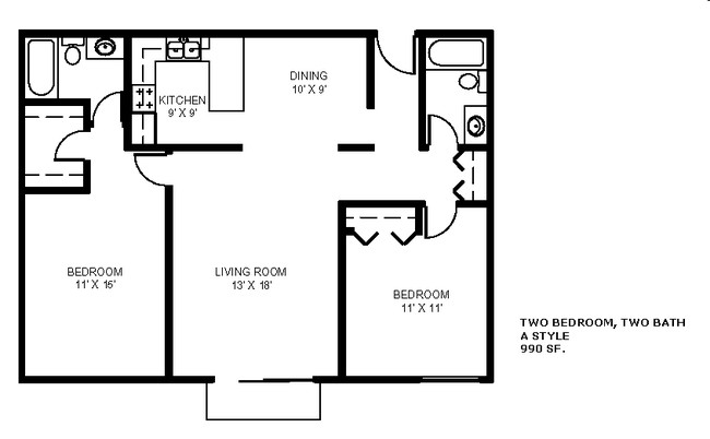 Two Bedroom Two Bath A - Buffalo Creek Apartments