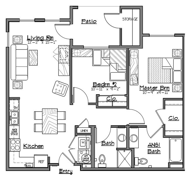 Two Bedroom-Two Bath - 882 sf - Bluffs 55+ Income Restricted