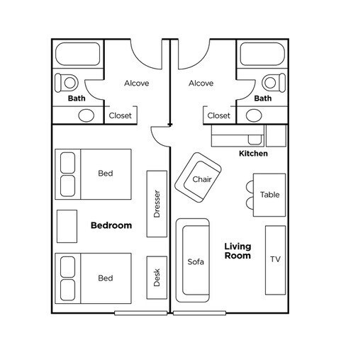 Suite Kitchenette Floor Plan - Village Inn Apartments
