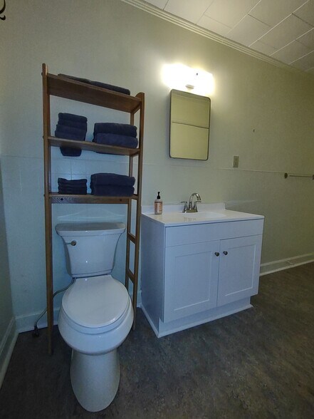 New toilet, vanity, and flooring in bath. - 223 Barclay Road