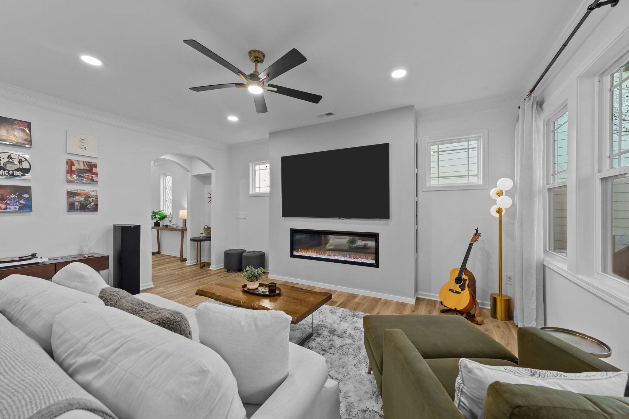 Built in shelving behind tv for easy storage - 1536 Crafton Way