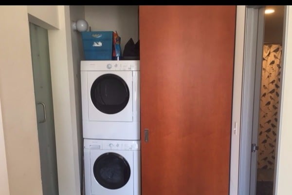 laundry, bedroom on left, bath on right - 1136 Washington Ave
