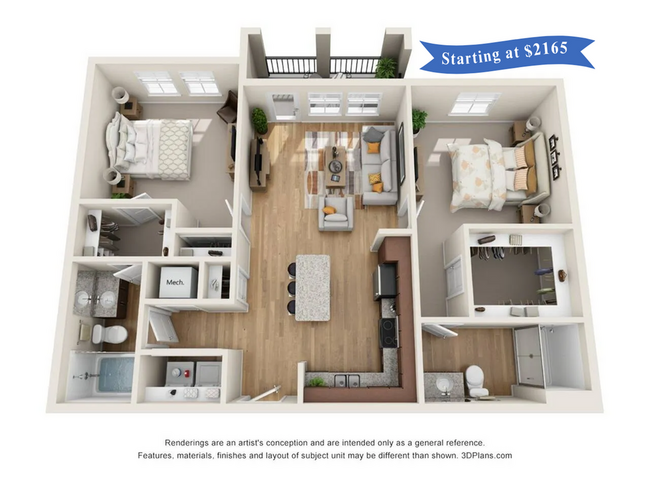 Explore this beautifully designed apartment layout with ample space and modern amenities, starting at $2165. - Cottonwood Lighthouse Point