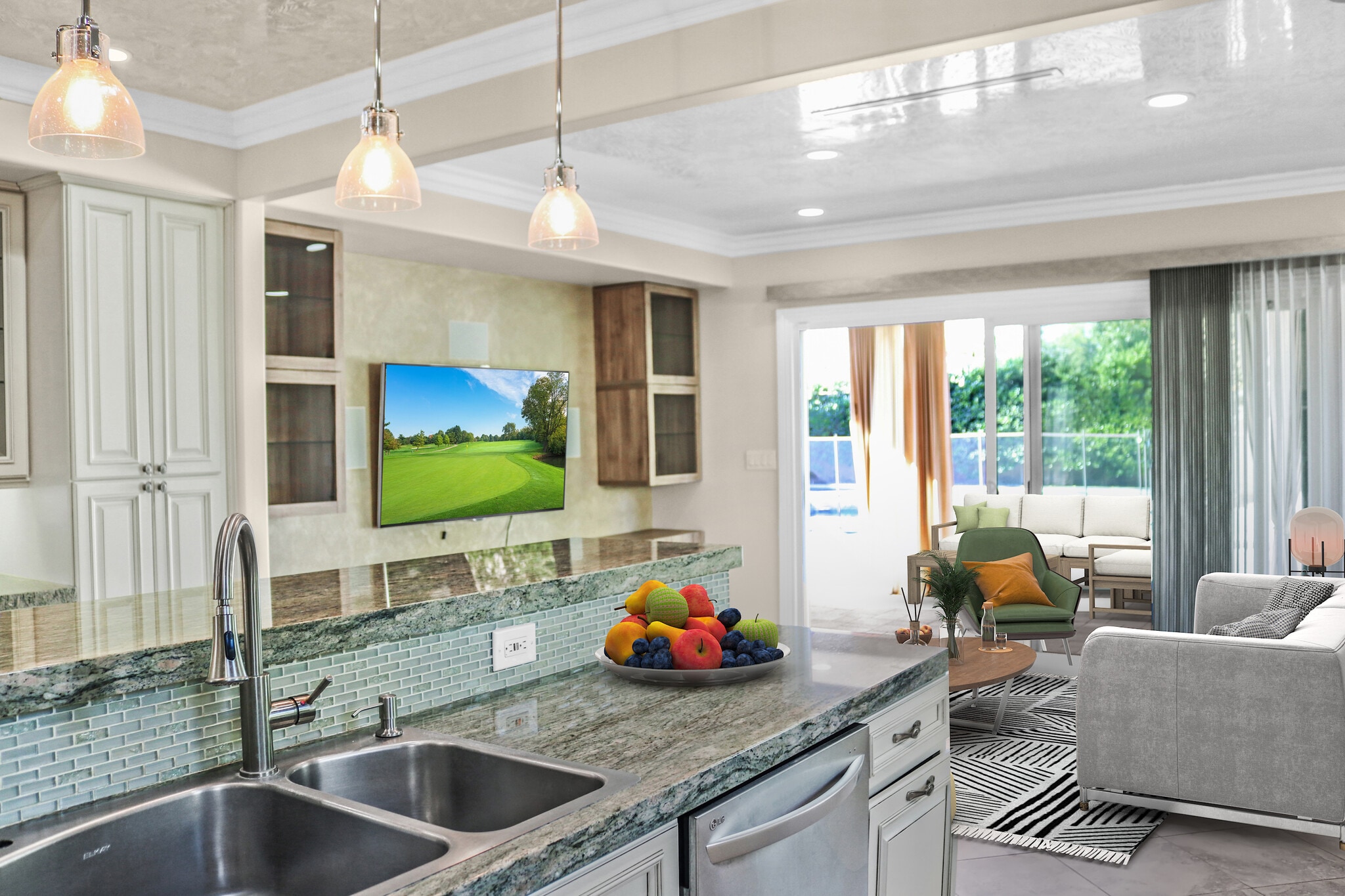 Kitchen to Yard Staged Virtually - 6039 Greenbush Ave