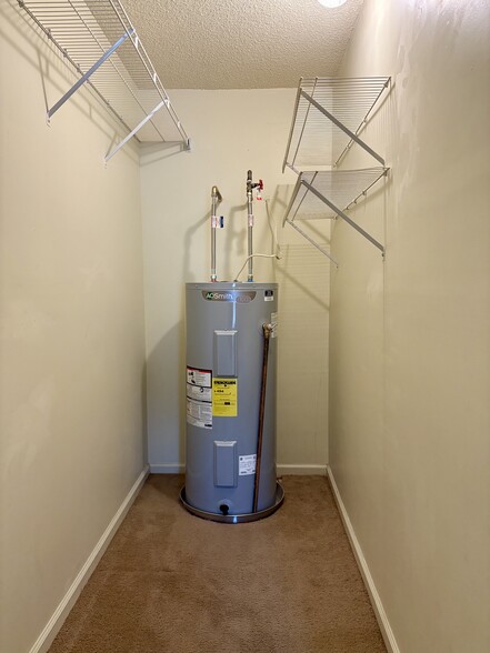 Brand new hot water tank, hidden in master closet which has ample hanging space and storage racks - 208 Quarter Trl