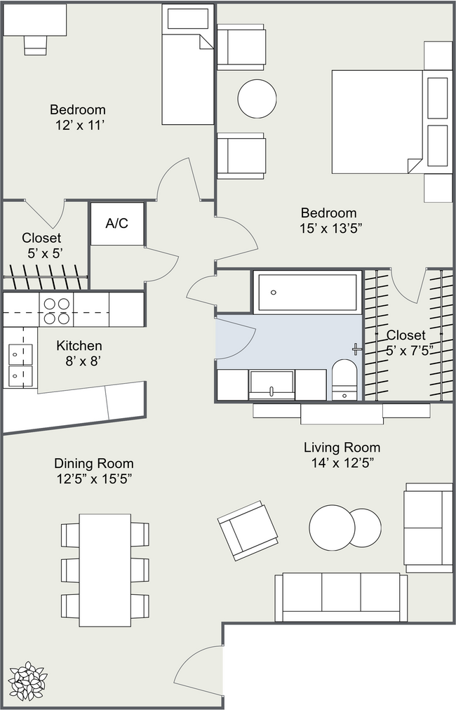 2 Bedrooms, 1 Bathroom - 1305 Memorial Apartments