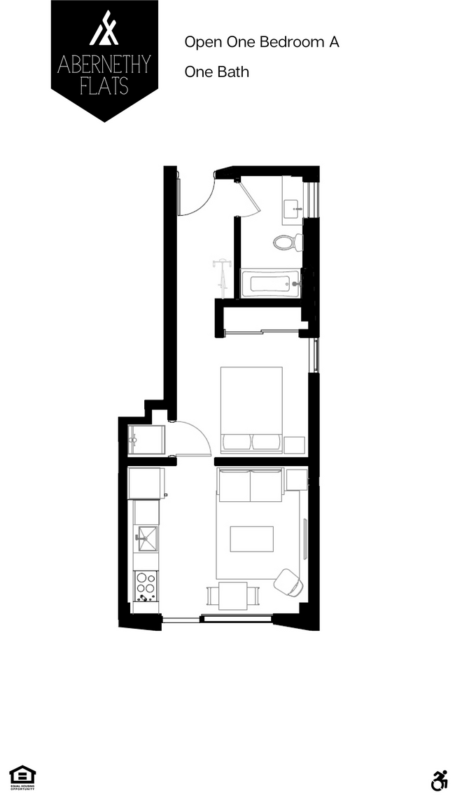 Open 1x1a Floor Plan - Abernethy Flats