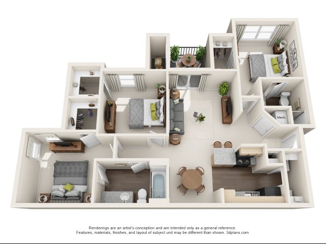 C1 - Three Bedroom, Two Bathroom 1176 SqFt - Northland Heights Apartments
