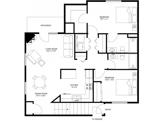 Two Bedroom Two Bathroom - Burntwoods Apartments