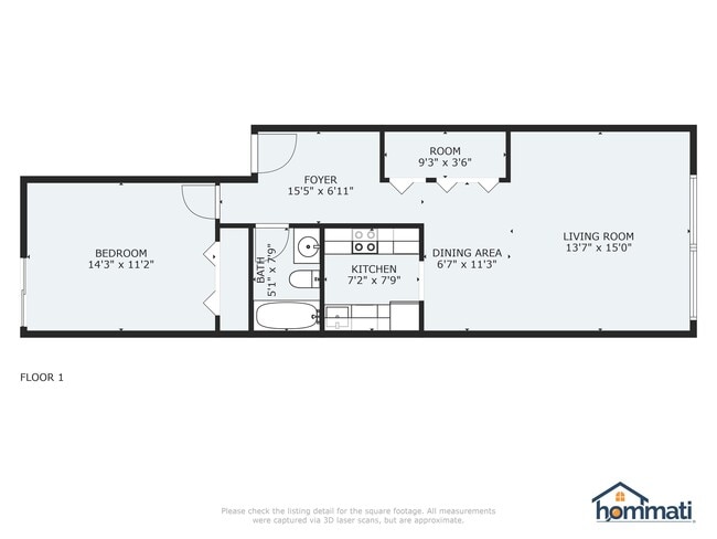 1 Bed 1 Bath Layout - 830 E Park Ave