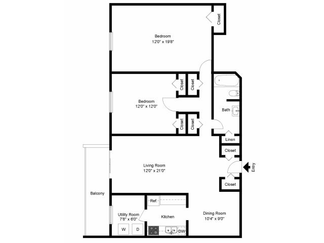 Two bedroom floor plan - Gladstone Towers Apartments