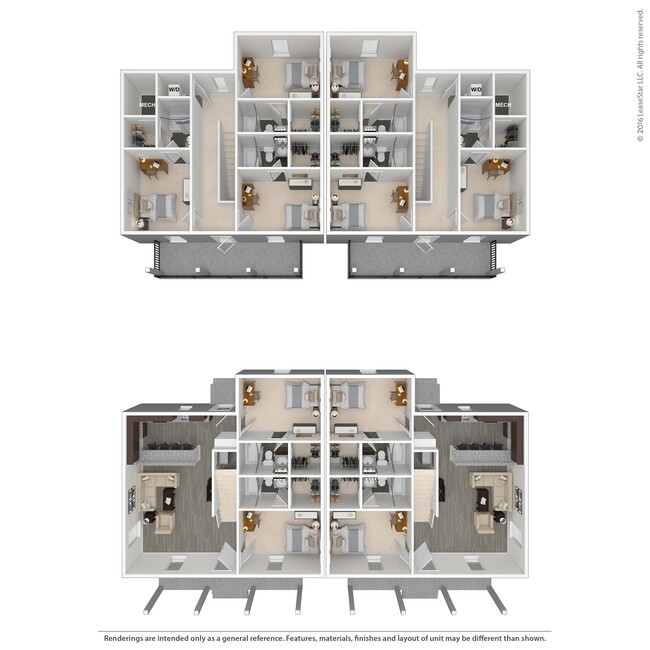 5 Bed Duplex Upper Deck 3D Floorplan - Arlington Cottages and Townhomes