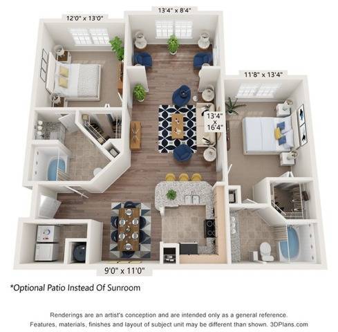 Two Bedroom Two Bathroom Floor Plan - Discovery Palms