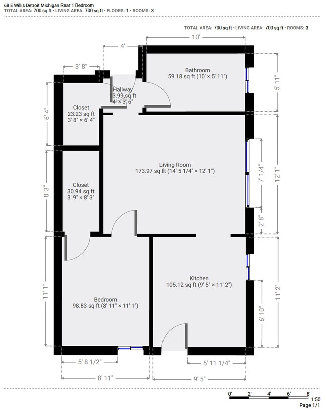 1 Bedroom Rear - 68 E Willis St