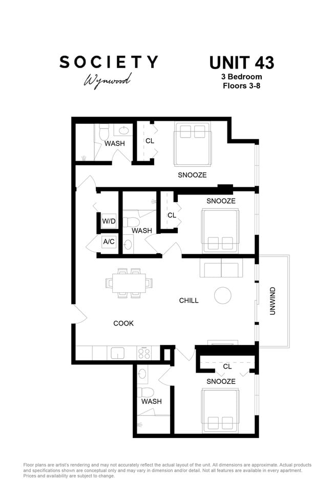 3 Bed - Unit 43 - Fl 3-8 - Society Wynwood