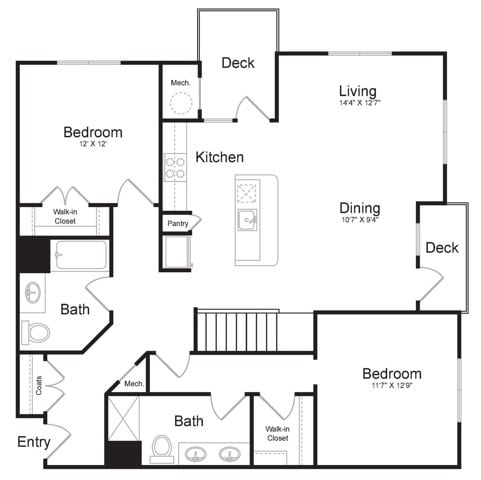 Two Bedroom Two Bath with Loft (1653 SF) | First Floor - Terraces on the Hudson