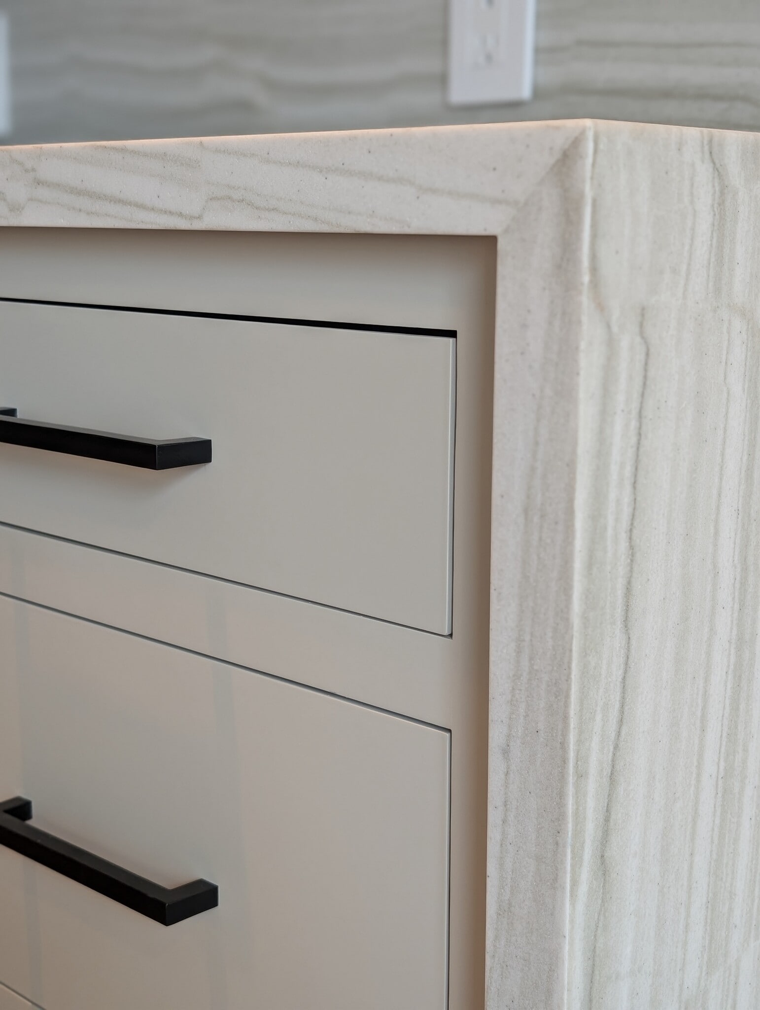 Kitchen: Brand new natural stone counters with waterfall edges. - 328 Lexington St