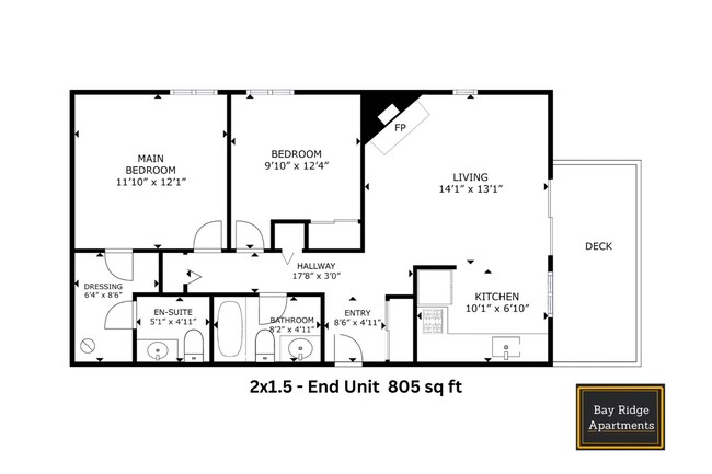 2x1.5 End Unit l 805 sq ft l Bay Ridge - Bay Ridge Apartments