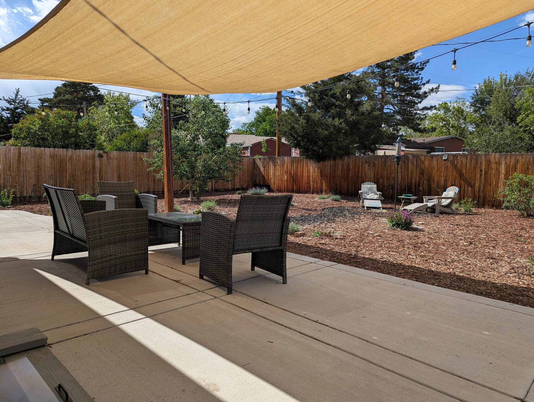 Xeriscaped backyard. White furniture for exclusive tenant use - 8543 W Colorado Pl