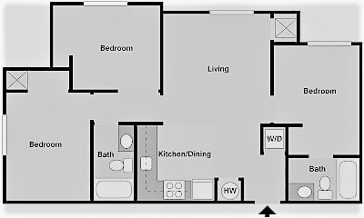 3 bedroom 2 bathroom floor plan. - Parks Residential - Richardson