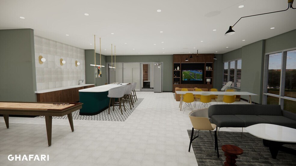 Resident lounge with billiards and television. - Breton 44