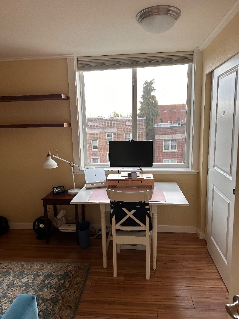 Office set up with external monitor, Puget Sound views - 626 4th Ave W