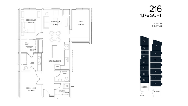 2 Beds, 1,176 SQFT - The Quentin