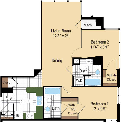 Longfellow - 2 Bedroom - 2 Bathroom - Parc Rosslyn Apartments