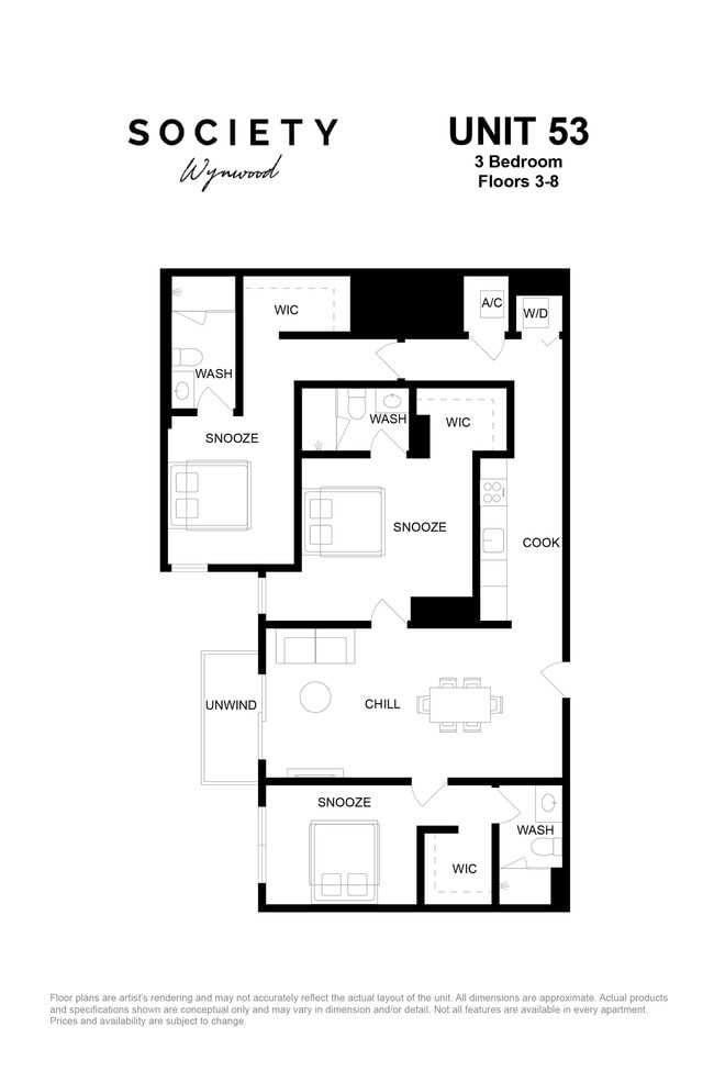 3 Bed - Unit 53 - Fl 3-8 - Society Wynwood